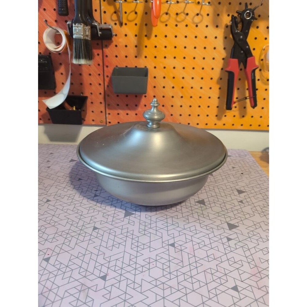 Vintage B.W Buenilum Pewter Covered Serving Dish w/ Pyrex Insert